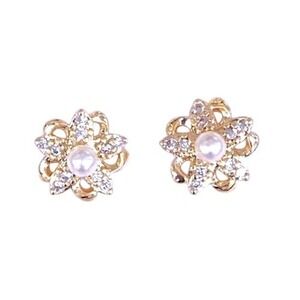 Laminated Gold Flower Earrings Pearl Rhinestone StudsFloral Jewelry Women's Gift